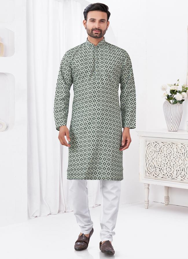 Rayon Cotton Grey Ceremonial Wear Printed Readymade Kurta Pajama